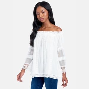POL White Lace Off The Shoulder Top Sz S